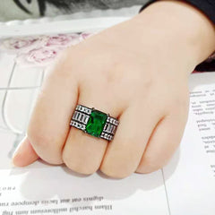 3774 - IP Black (Ion Plating) Stainless Steel Ring with Synthetic in Emerald