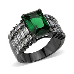 3774 - IP Black (Ion Plating) Stainless Steel Ring with Synthetic in Emerald