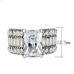 3775 - High polished (no plating) Stainless Steel Ring with CUBIC ZIRCONIA in Clear