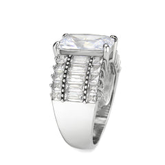 3775 - High polished (no plating) Stainless Steel Ring with CUBIC ZIRCONIA in Clear