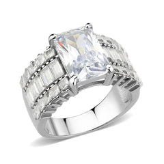 3775 - High polished (no plating) Stainless Steel Ring with CUBIC ZIRCONIA in Clear