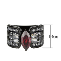 3776 - IP Black (Ion Plating) Stainless Steel Ring with CUBIC ZIRCONIA in Garnet