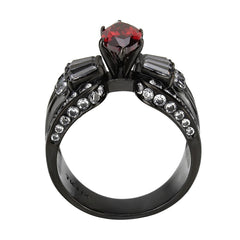 3776 - IP Black (Ion Plating) Stainless Steel Ring with CUBIC ZIRCONIA in Garnet