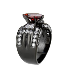 3776 - IP Black (Ion Plating) Stainless Steel Ring with CUBIC ZIRCONIA in Garnet