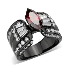 3776 - IP Black (Ion Plating) Stainless Steel Ring with CUBIC ZIRCONIA in Garnet