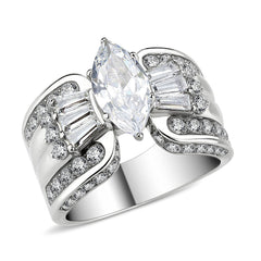 3777 - High polished (no plating) Stainless Steel Ring with CUBIC ZIRCONIA in Clear