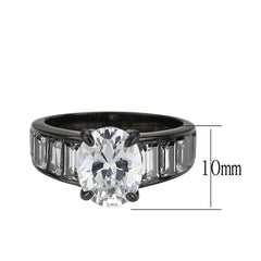 3778 - IP Black (Ion Plating) Stainless Steel Ring with CUBIC ZIRCONIA in Clear