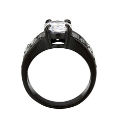 3778 - IP Black (Ion Plating) Stainless Steel Ring with CUBIC ZIRCONIA in Clear