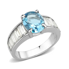 3779 - High polished (no plating) Stainless Steel Ring with Synthetic in SeaBlue