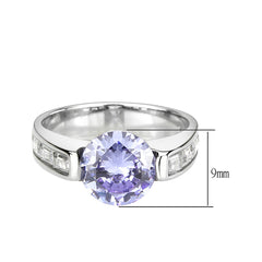 3780 - High polished (no plating) Stainless Steel Ring with CUBIC ZIRCONIA in LightAmethyst