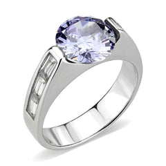 3780 - High polished (no plating) Stainless Steel Ring with CUBIC ZIRCONIA in LightAmethyst