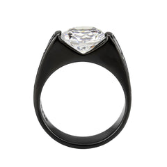 3781 - IP Black (Ion Plating) Stainless Steel Ring with CUBIC ZIRCONIA in Clear