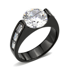 3781 - IP Black (Ion Plating) Stainless Steel Ring with CUBIC ZIRCONIA in Clear