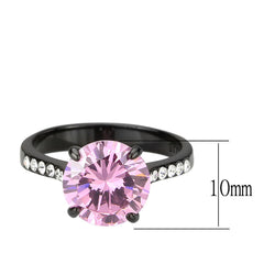 3782 - IP Black (Ion Plating) Stainless Steel Ring with CUBIC ZIRCONIA in Rose