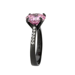 3782 - IP Black (Ion Plating) Stainless Steel Ring with CUBIC ZIRCONIA in Rose