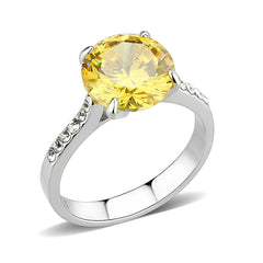 3783 - High polished (no plating) Stainless Steel Ring with CUBIC ZIRCONIA in Topaz