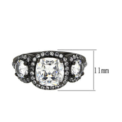 3784 - IP Black (Ion Plating) Stainless Steel Ring with CUBIC ZIRCONIA in Clear