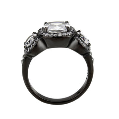 3784 - IP Black (Ion Plating) Stainless Steel Ring with CUBIC ZIRCONIA in Clear