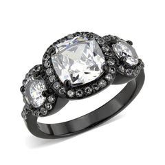 3784 - IP Black (Ion Plating) Stainless Steel Ring with CUBIC ZIRCONIA in Clear