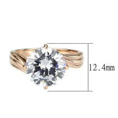 3785 - IP Rose Gold(Ion Plating) Stainless Steel Ring with CUBIC ZIRCONIA in Clear