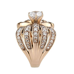 3786 - IP Rose Gold(Ion Plating) Stainless Steel Ring with CUBIC ZIRCONIA in Clear