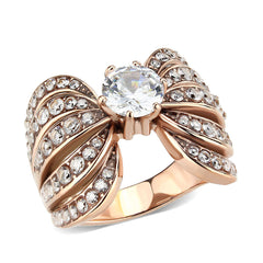 3786 - IP Rose Gold(Ion Plating) Stainless Steel Ring with CUBIC ZIRCONIA in Clear