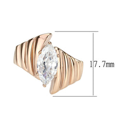 3787 - IP Rose Gold(Ion Plating) Stainless Steel Ring with CUBIC ZIRCONIA in Clear