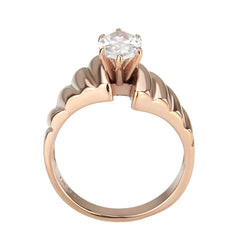 3787 - IP Rose Gold(Ion Plating) Stainless Steel Ring with CUBIC ZIRCONIA in Clear