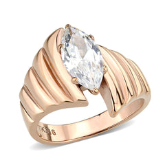 3787 - IP Rose Gold(Ion Plating) Stainless Steel Ring with CUBIC ZIRCONIA in Clear