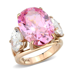 3789 - IP Rose Gold(Ion Plating) Stainless Steel Ring with CUBIC ZIRCONIA in Rose