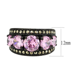 3792 - IP Black (Ion Plating) Stainless Steel Ring with CUBIC ZIRCONIA in Rose