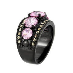 3792 - IP Black (Ion Plating) Stainless Steel Ring with CUBIC ZIRCONIA in Rose