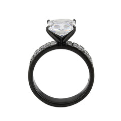 3795 - IP Black (Ion Plating) Stainless Steel Ring with CUBIC ZIRCONIA in Clear