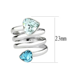 3806 - High polished (no plating) Stainless Steel Ring with CRYSTAL in SeaBlue