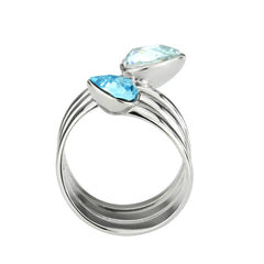 3806 - High polished (no plating) Stainless Steel Ring with CRYSTAL in SeaBlue