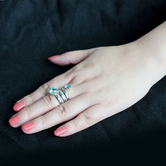 3806 - High polished (no plating) Stainless Steel Ring with CRYSTAL in SeaBlue