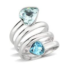 3806 - High polished (no plating) Stainless Steel Ring with CRYSTAL in SeaBlue