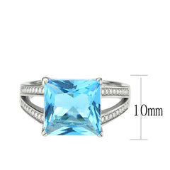 3807 - High polished (no plating) Stainless Steel Ring with Synthetic in SeaBlue