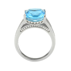 3807 - High polished (no plating) Stainless Steel Ring with Synthetic in SeaBlue