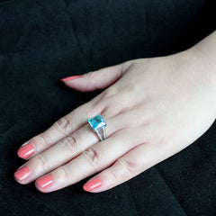 3807 - High polished (no plating) Stainless Steel Ring with Synthetic in SeaBlue