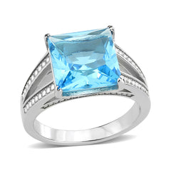 3807 - High polished (no plating) Stainless Steel Ring with Synthetic in SeaBlue