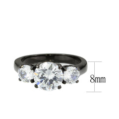 3809 - IP Black (Ion Plating) Stainless Steel Ring with CUBIC ZIRCONIA in Clear