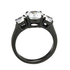 3809 - IP Black (Ion Plating) Stainless Steel Ring with CUBIC ZIRCONIA in Clear