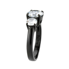 3809 - IP Black (Ion Plating) Stainless Steel Ring with CUBIC ZIRCONIA in Clear