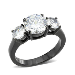 3809 - IP Black (Ion Plating) Stainless Steel Ring with CUBIC ZIRCONIA in Clear