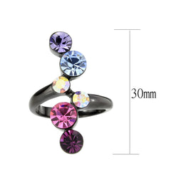 3810 - IP Black (Ion Plating) Stainless Steel Ring with CRYSTAL in MultiColor