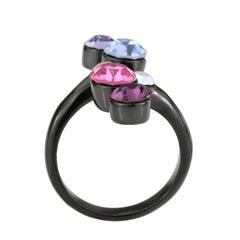 3810 - IP Black (Ion Plating) Stainless Steel Ring with CRYSTAL in MultiColor