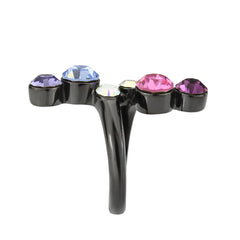 3810 - IP Black (Ion Plating) Stainless Steel Ring with CRYSTAL in MultiColor