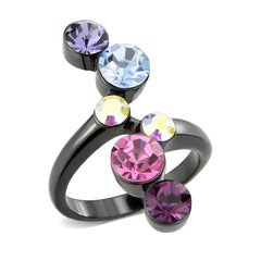 3810 - IP Black (Ion Plating) Stainless Steel Ring with CRYSTAL in MultiColor