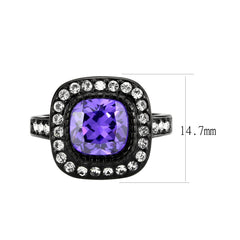 3811 - IP Black (Ion Plating) Stainless Steel Ring with CUBIC ZIRCONIA in Amethyst